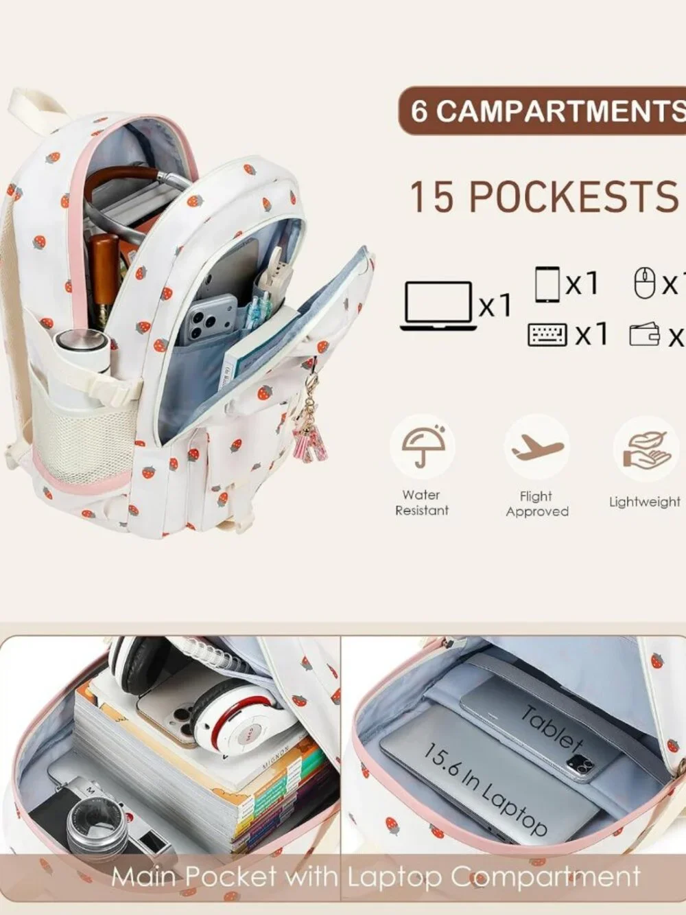 Cute Laptop Backpack for Teen Girls & Women, 15.6